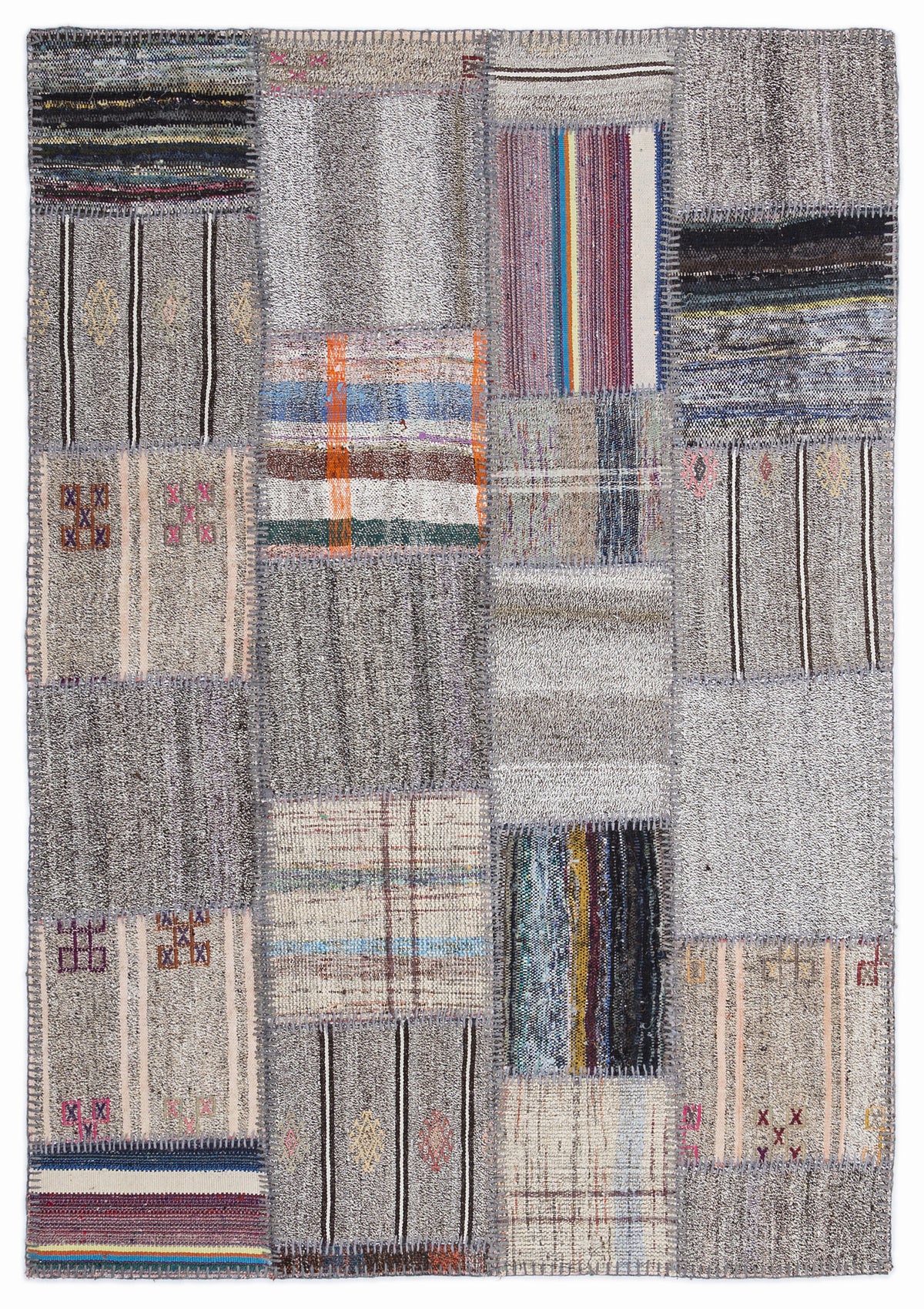 Striped Over Dyed Kilim Patchwork Unique Rug 5&#39;3&#39;&#39; x 7&#39;7&#39;&#39; ft 160 x 230 cm