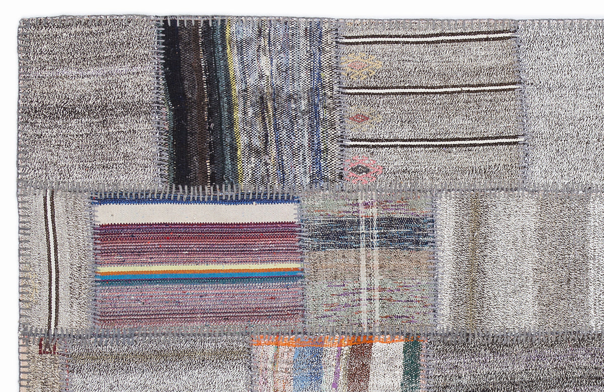 Striped Over Dyed Kilim Patchwork Unique Rug 5&#39;3&#39;&#39; x 7&#39;7&#39;&#39; ft 160 x 230 cm