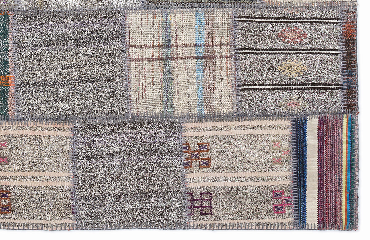 Striped Over Dyed Kilim Patchwork Unique Rug 5&#39;3&#39;&#39; x 7&#39;7&#39;&#39; ft 160 x 230 cm