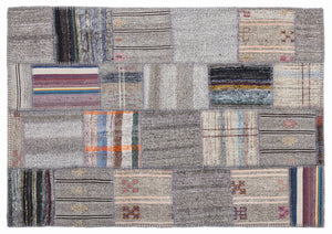Striped Over Dyed Kilim Patchwork Unique Rug 5'3'' x 7'7'' ft 160 x 230 cm