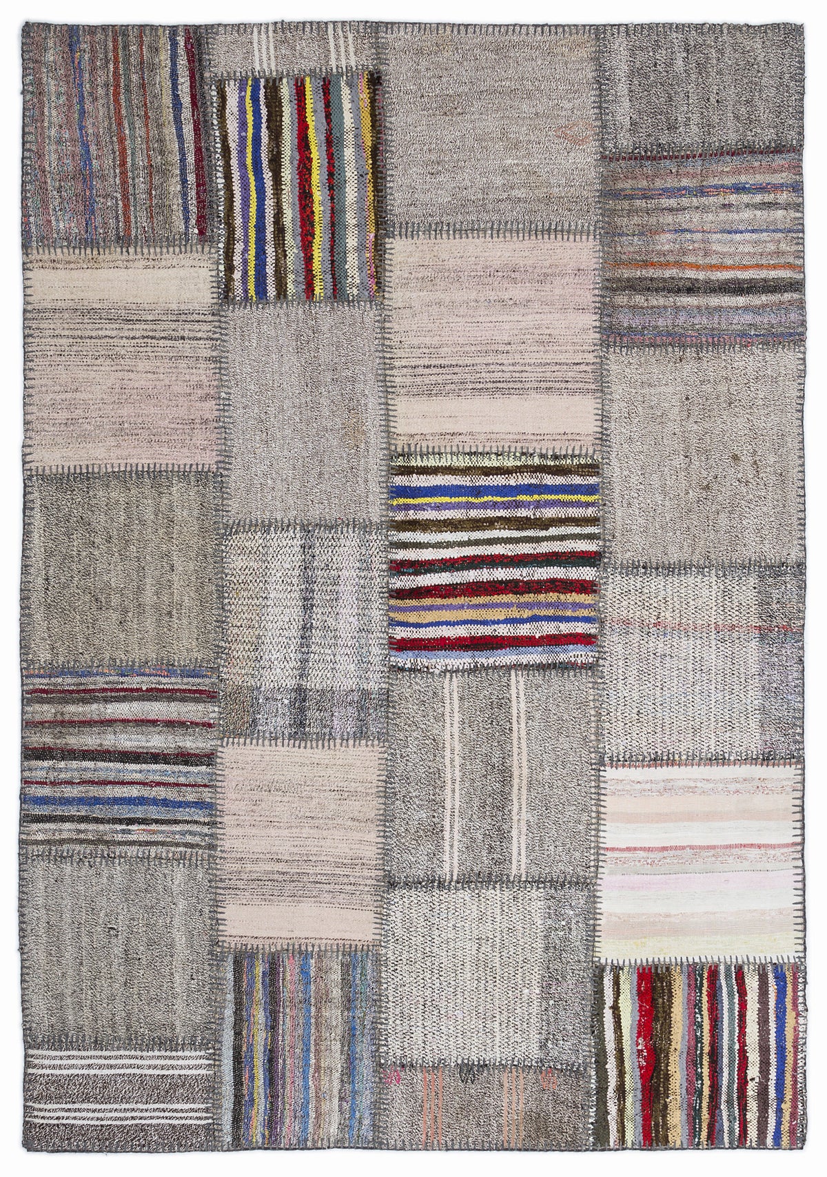 Striped Over Dyed Kilim Patchwork Unique Rug 5&#39;3&#39;&#39; x 7&#39;7&#39;&#39; ft 160 x 230 cm