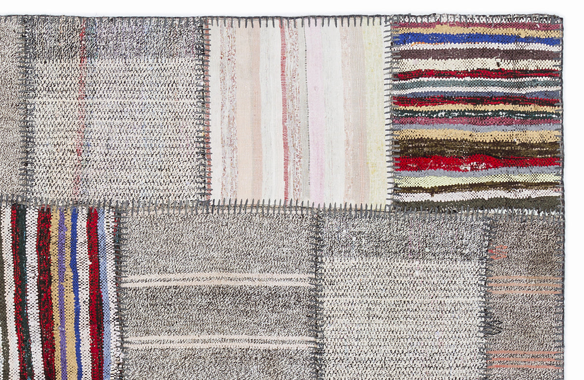 Striped Over Dyed Kilim Patchwork Unique Rug 5&#39;3&#39;&#39; x 7&#39;7&#39;&#39; ft 160 x 230 cm