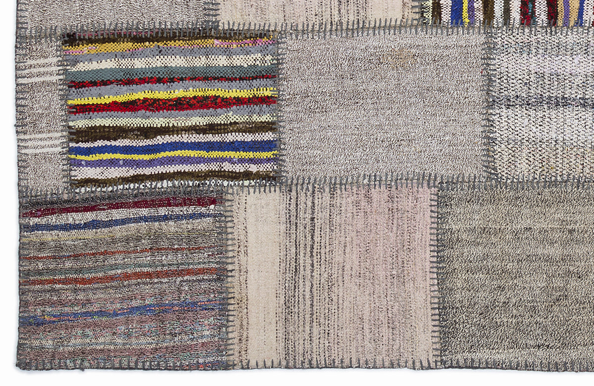 Striped Over Dyed Kilim Patchwork Unique Rug 5&#39;3&#39;&#39; x 7&#39;7&#39;&#39; ft 160 x 230 cm