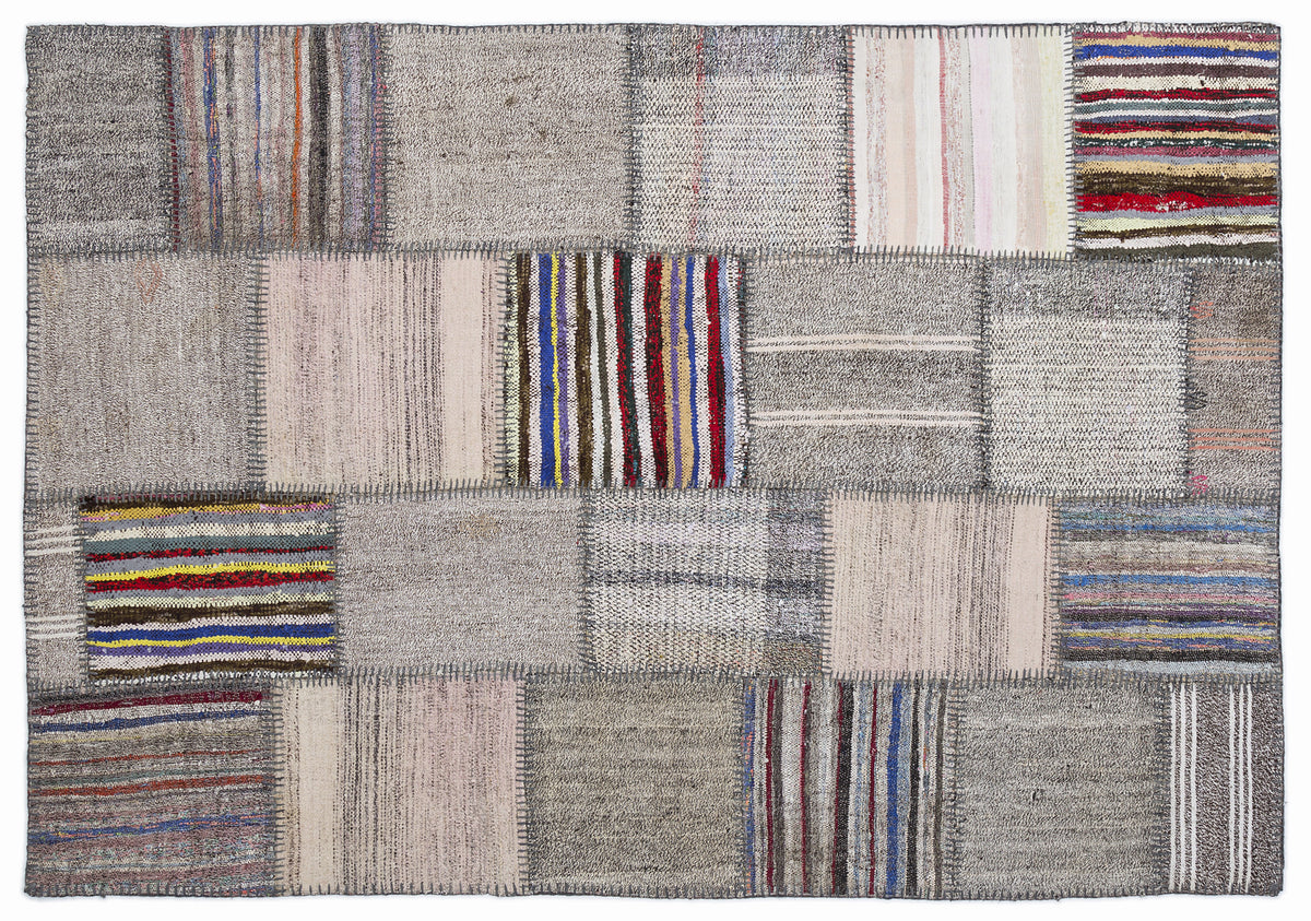 Striped Over Dyed Kilim Patchwork Unique Rug 5&#39;3&#39;&#39; x 7&#39;7&#39;&#39; ft 160 x 230 cm