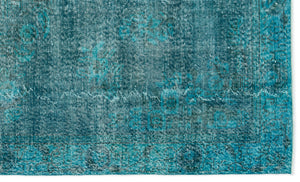 Turquoise  Over Dyed Vintage Rug 5'5'' x 9'1'' ft 164 x 276 cm