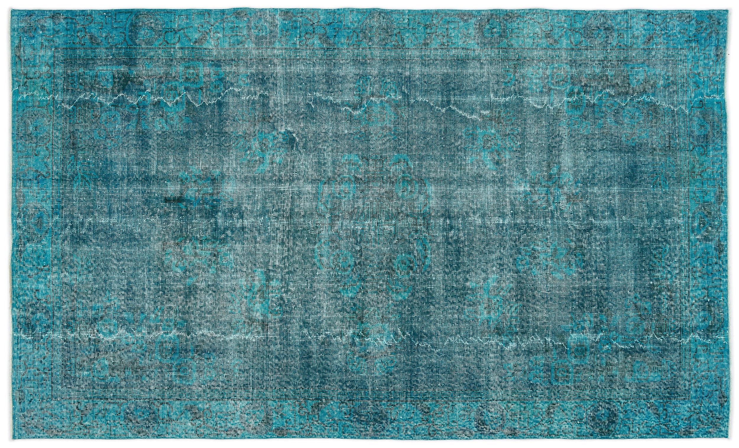 Turquoise  Over Dyed Vintage Rug 5'5'' x 9'1'' ft 164 x 276 cm