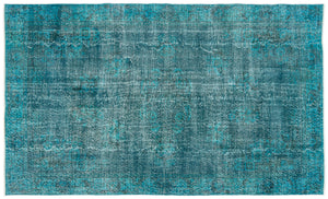 Turquoise  Over Dyed Vintage Rug 5'5'' x 9'1'' ft 164 x 276 cm