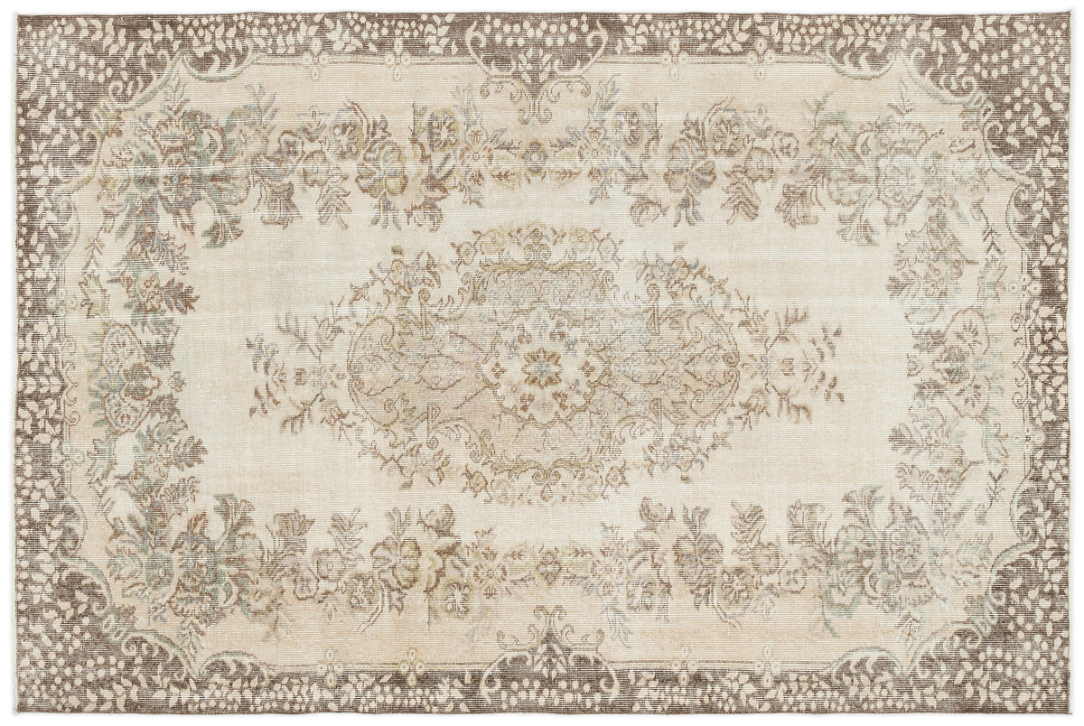 Beige Over Dyed Vintage Rug 5&#39;9&#39;&#39; x 8&#39;7&#39;&#39; ft 176 x 262 cm