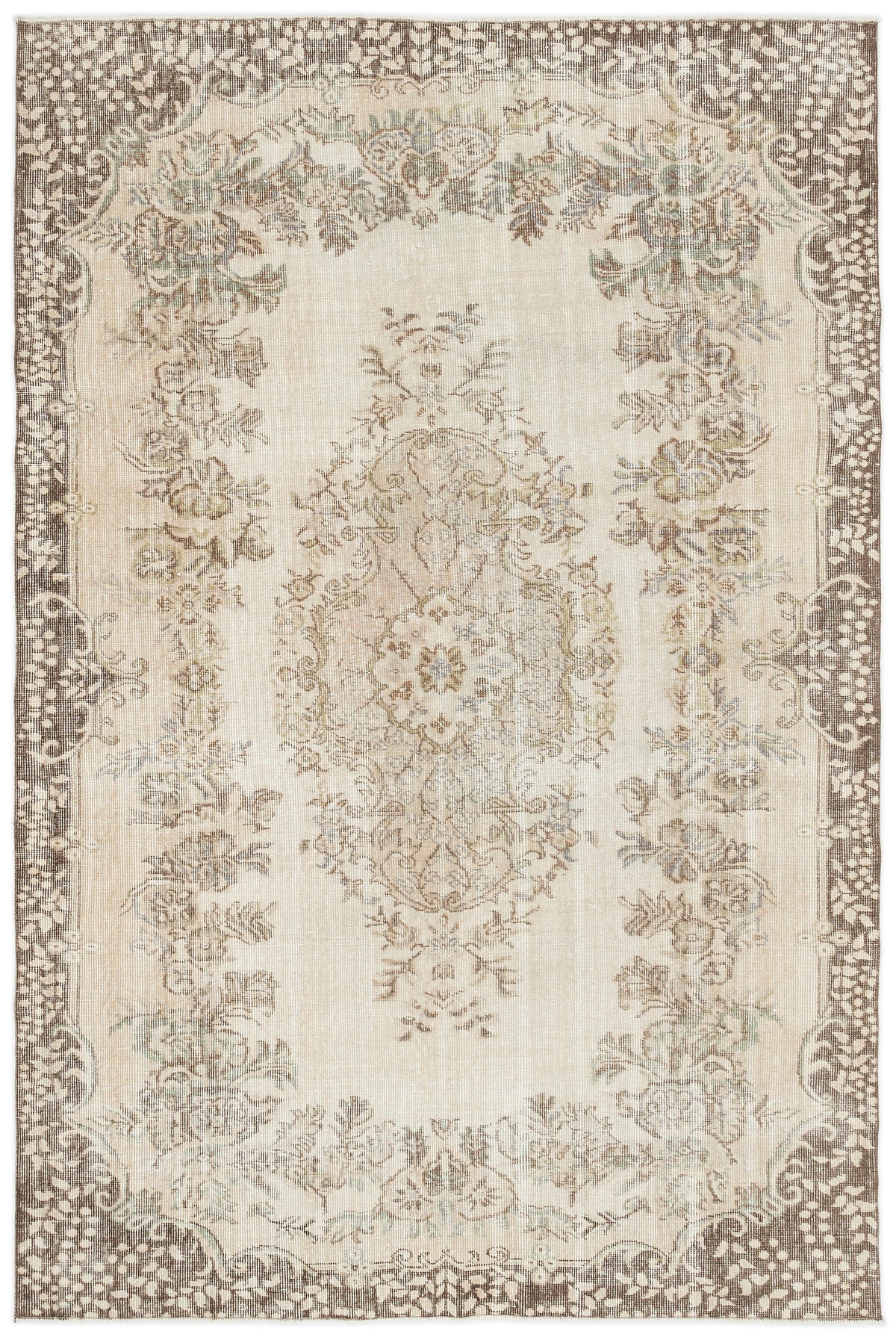Beige Over Dyed Vintage Rug 5&#39;9&#39;&#39; x 8&#39;7&#39;&#39; ft 176 x 262 cm