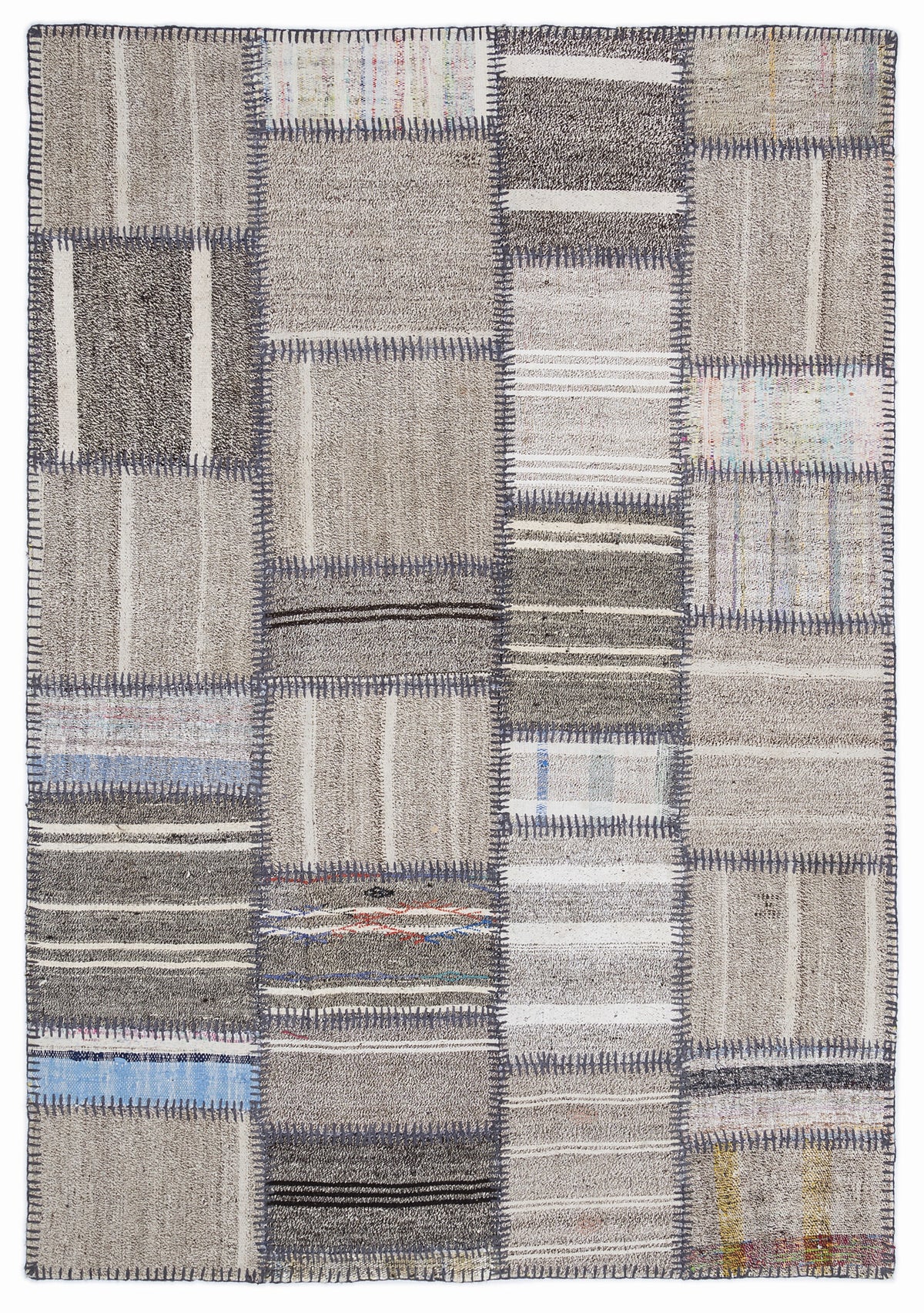 Striped Over Dyed Kilim Patchwork Unique Rug 5&#39;3&#39;&#39; x 7&#39;7&#39;&#39; ft 160 x 230 cm