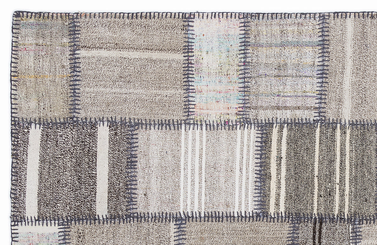 Striped Over Dyed Kilim Patchwork Unique Rug 5&#39;3&#39;&#39; x 7&#39;7&#39;&#39; ft 160 x 230 cm