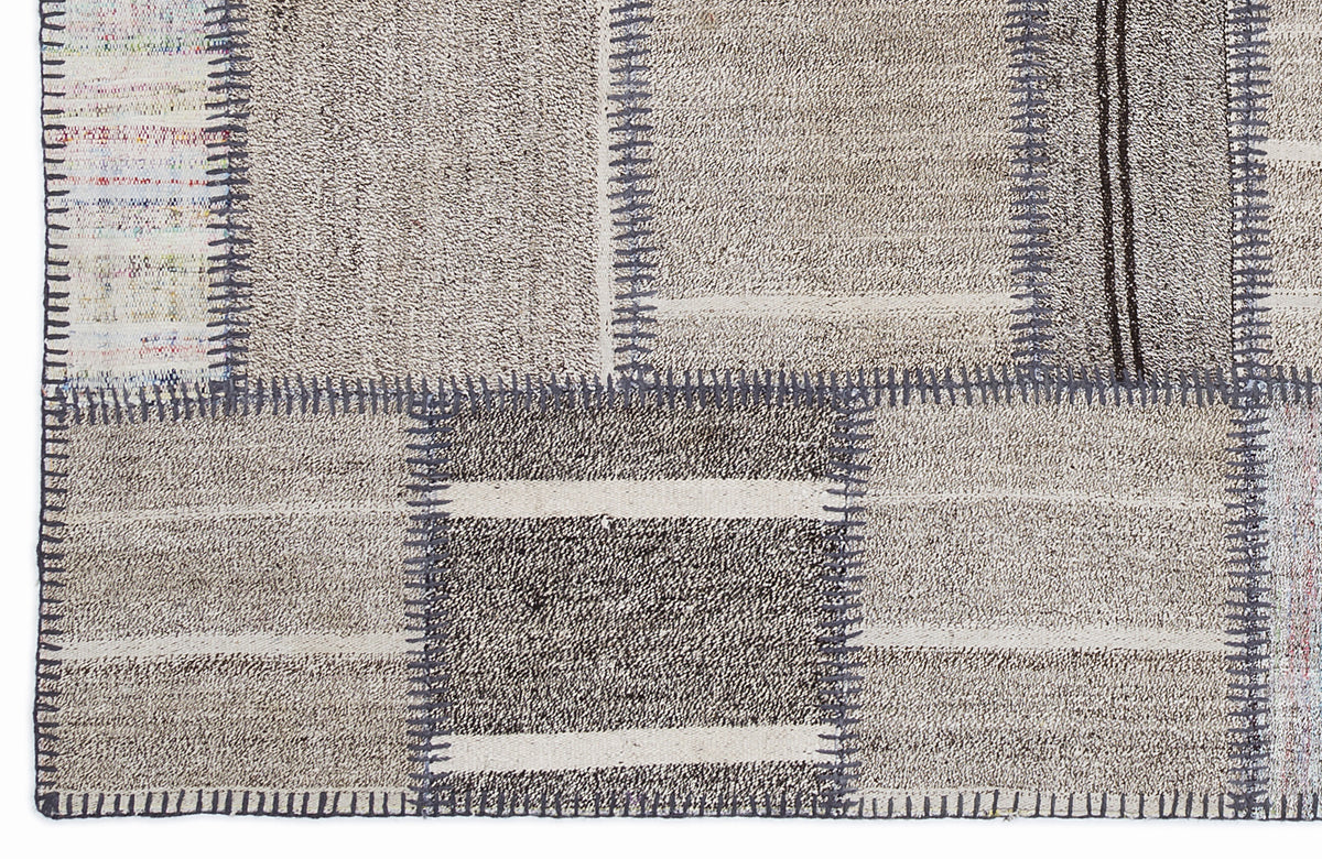 Striped Over Dyed Kilim Patchwork Unique Rug 5&#39;3&#39;&#39; x 7&#39;7&#39;&#39; ft 160 x 230 cm