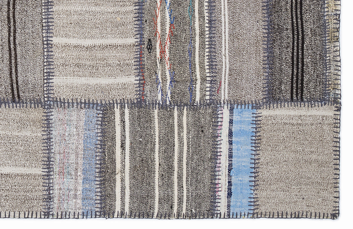 Striped Over Dyed Kilim Patchwork Unique Rug 5&#39;3&#39;&#39; x 7&#39;7&#39;&#39; ft 160 x 230 cm