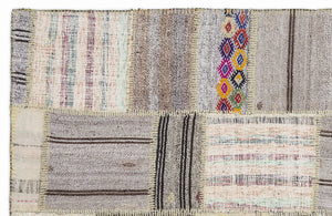Striped Over Dyed Kilim Patchwork Unique Rug 5'3'' x 7'7'' ft 160 x 230 cm