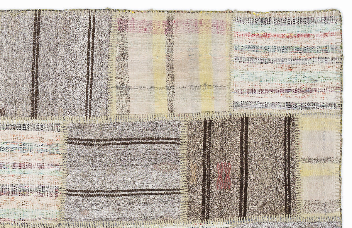 Striped Over Dyed Kilim Patchwork Unique Rug 5&#39;3&#39;&#39; x 7&#39;7&#39;&#39; ft 160 x 230 cm