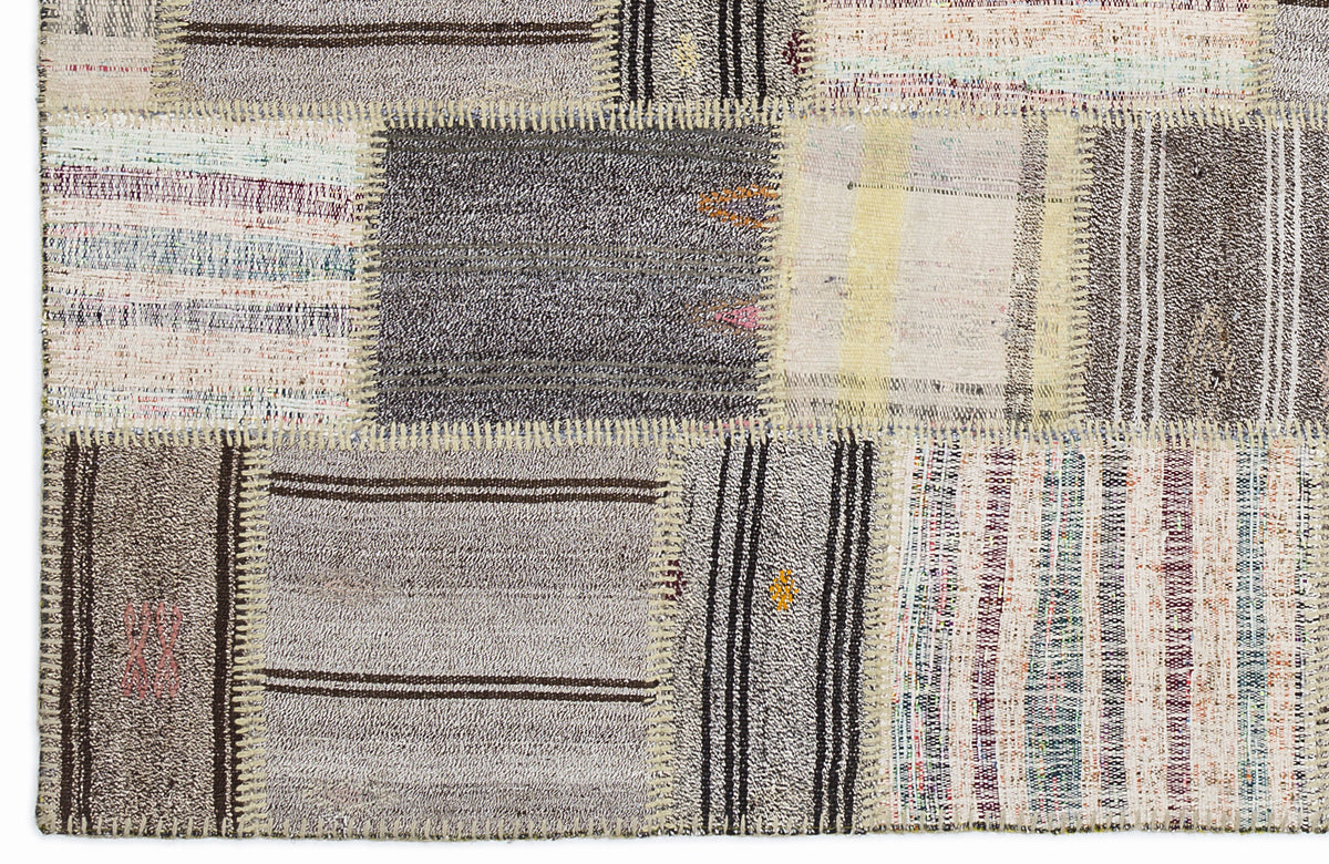 Striped Over Dyed Kilim Patchwork Unique Rug 5&#39;3&#39;&#39; x 7&#39;7&#39;&#39; ft 160 x 230 cm
