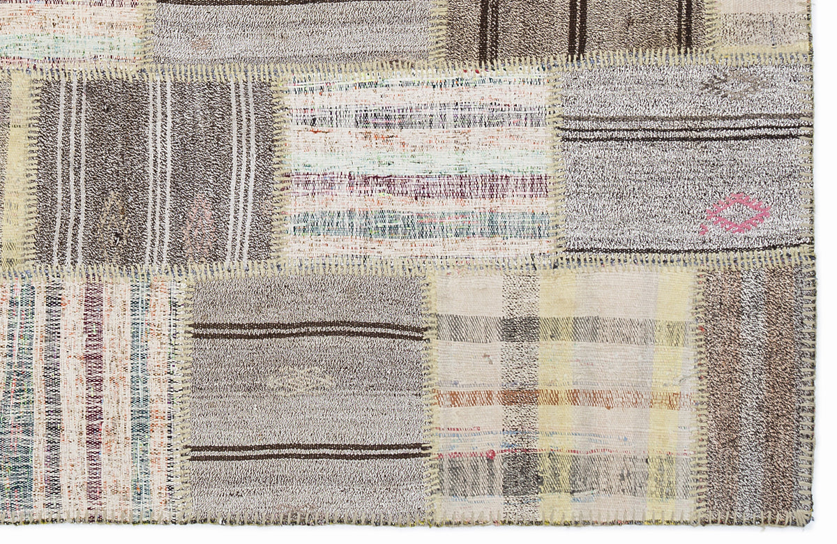 Striped Over Dyed Kilim Patchwork Unique Rug 5&#39;3&#39;&#39; x 7&#39;7&#39;&#39; ft 160 x 230 cm