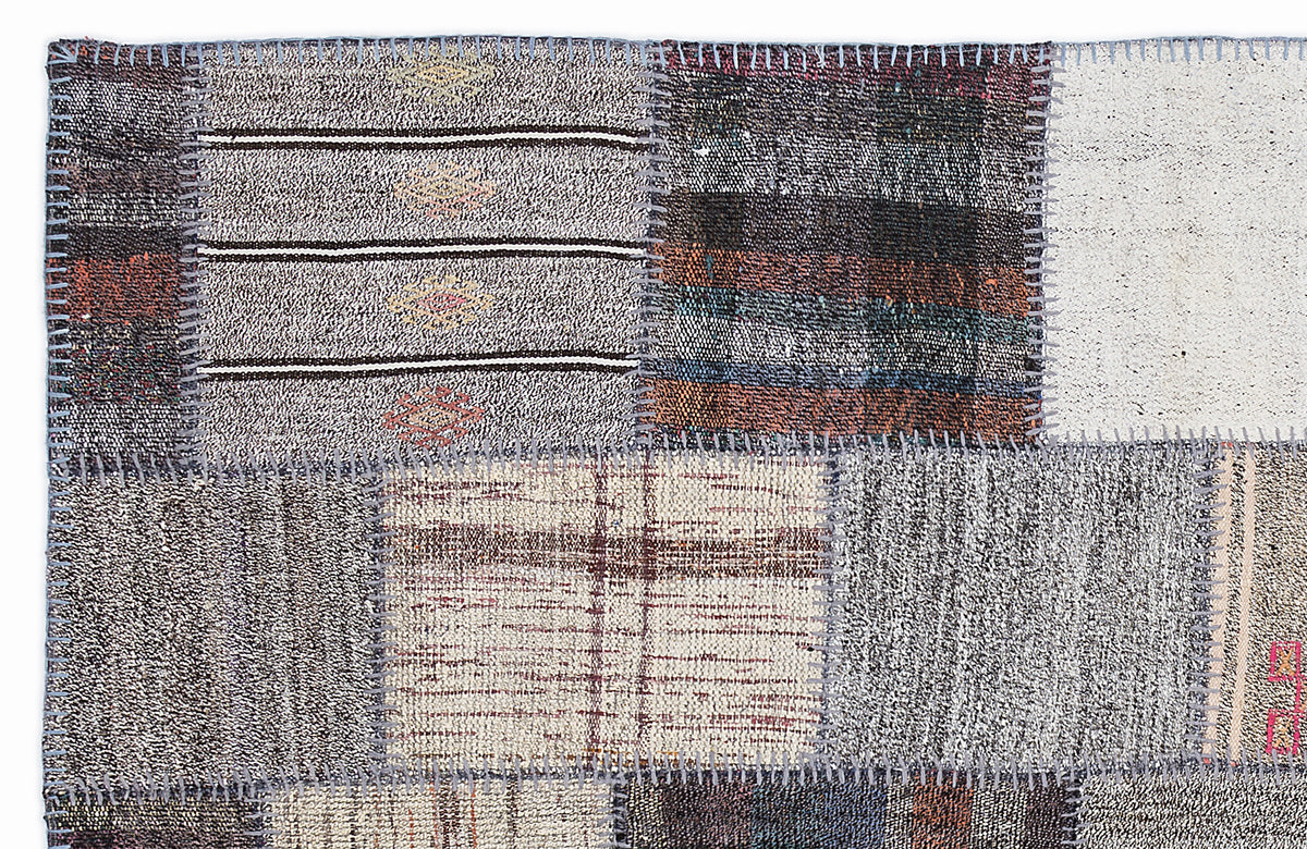 Striped Over Dyed Kilim Patchwork Unique Rug 5&#39;3&#39;&#39; x 7&#39;7&#39;&#39; ft 160 x 230 cm