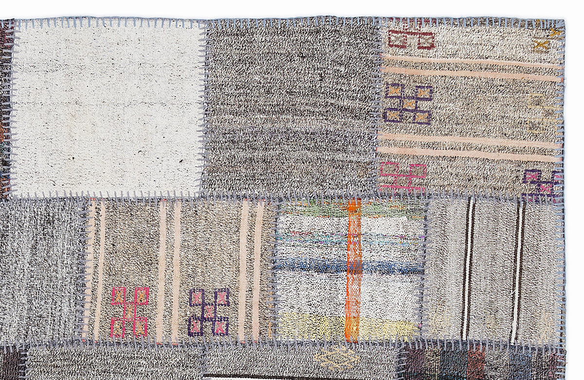 Striped Over Dyed Kilim Patchwork Unique Rug 5&#39;3&#39;&#39; x 7&#39;7&#39;&#39; ft 160 x 230 cm