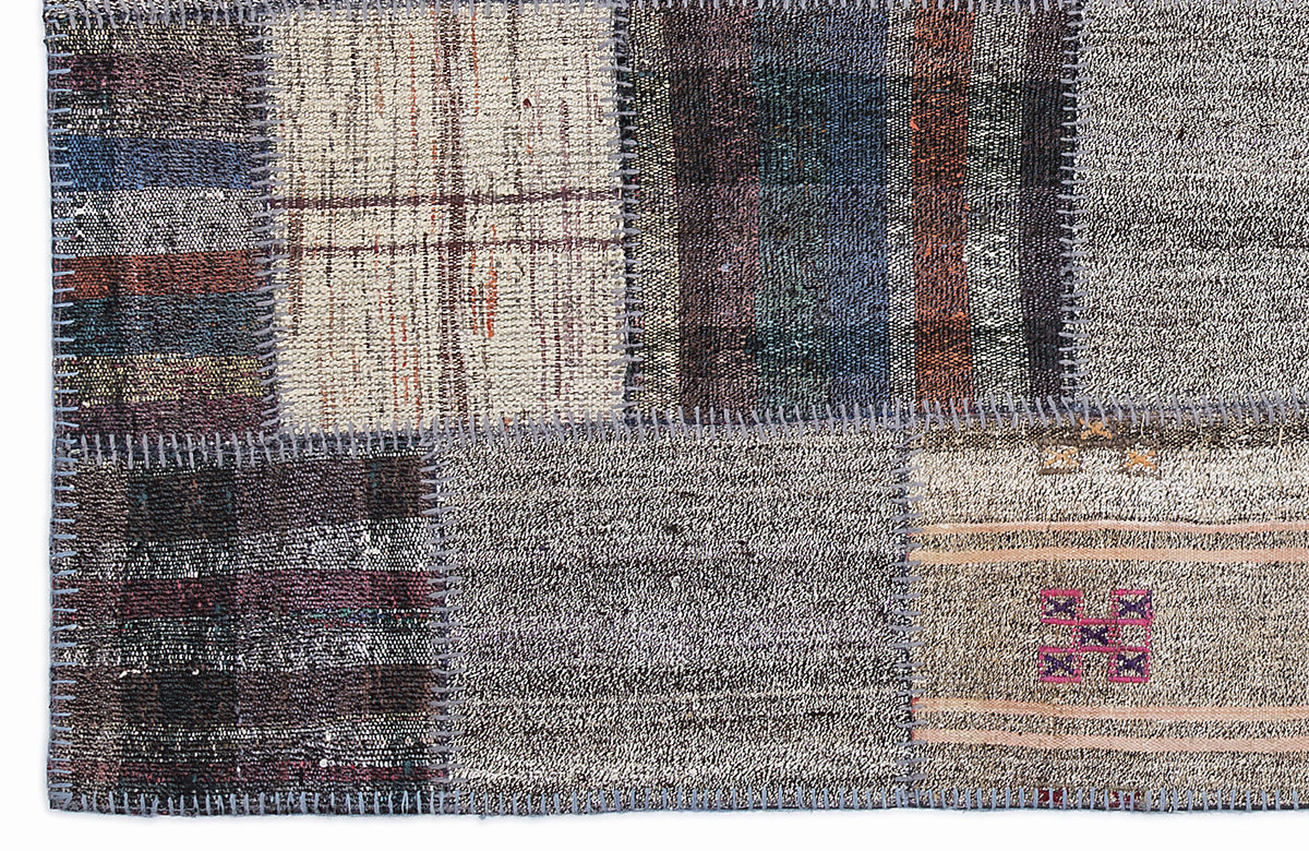 Striped Over Dyed Kilim Patchwork Unique Rug 5&#39;3&#39;&#39; x 7&#39;7&#39;&#39; ft 160 x 230 cm