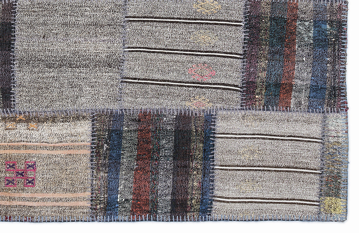Striped Over Dyed Kilim Patchwork Unique Rug 5&#39;3&#39;&#39; x 7&#39;7&#39;&#39; ft 160 x 230 cm