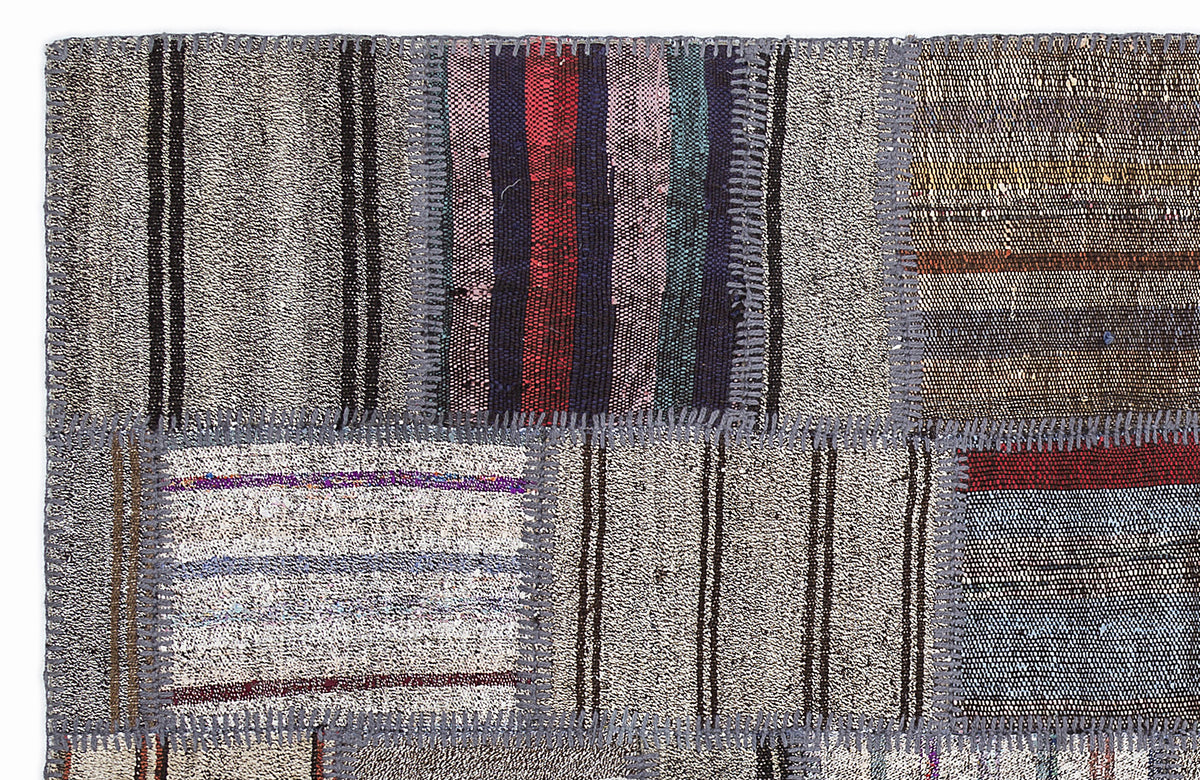 Striped Over Dyed Kilim Patchwork Unique Rug 5&#39;3&#39;&#39; x 7&#39;7&#39;&#39; ft 160 x 230 cm