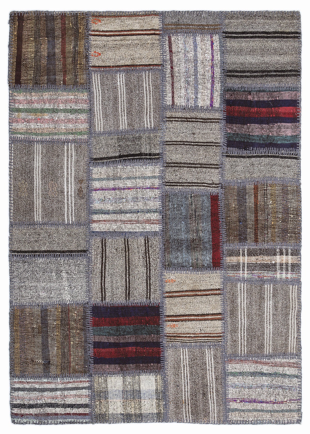 Striped Over Dyed Kilim Patchwork Unique Rug 5&#39;3&#39;&#39; x 7&#39;7&#39;&#39; ft 160 x 230 cm