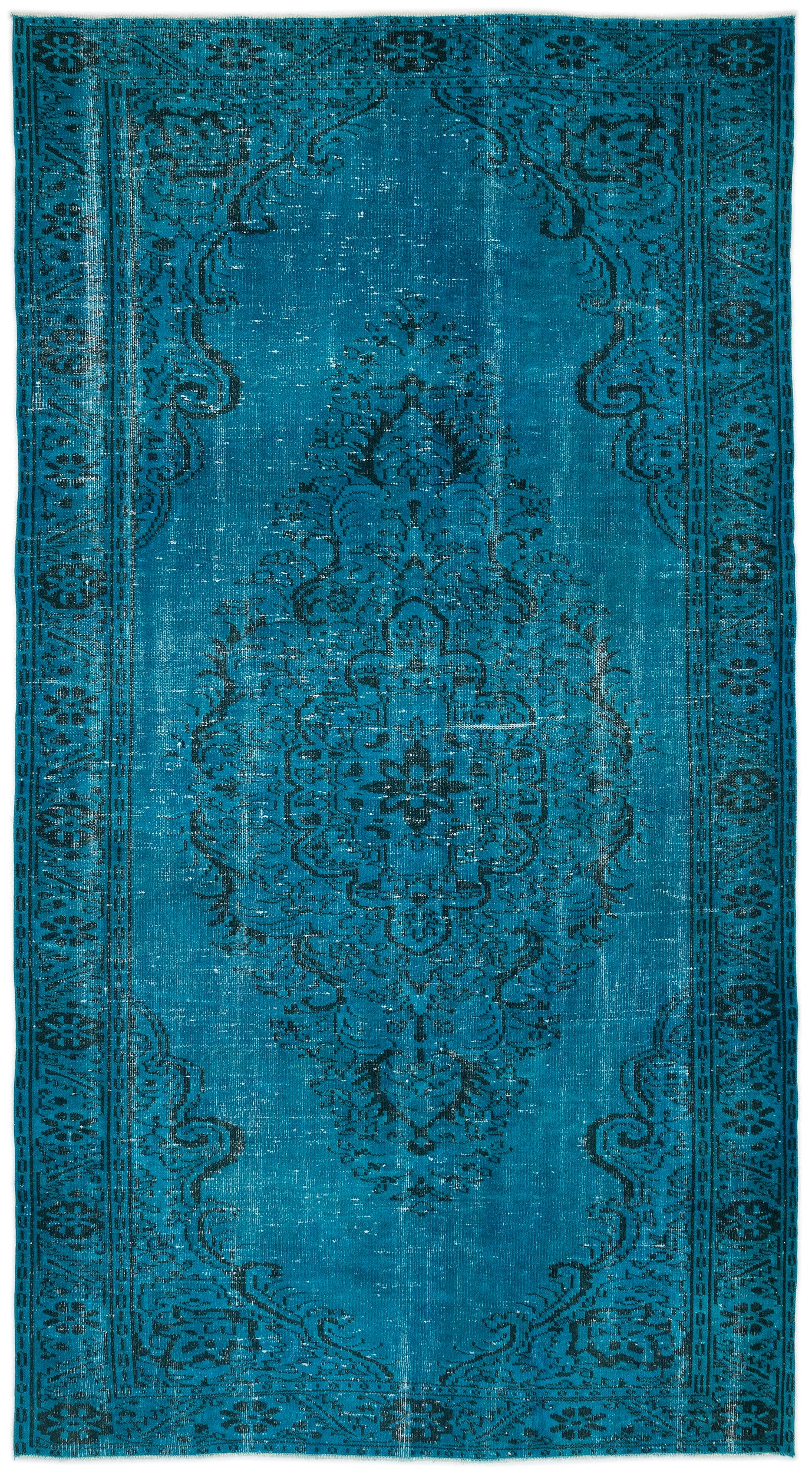 Turquoise  Over Dyed Vintage Rug 5'9'' x 10'8'' ft 175 x 326 cm