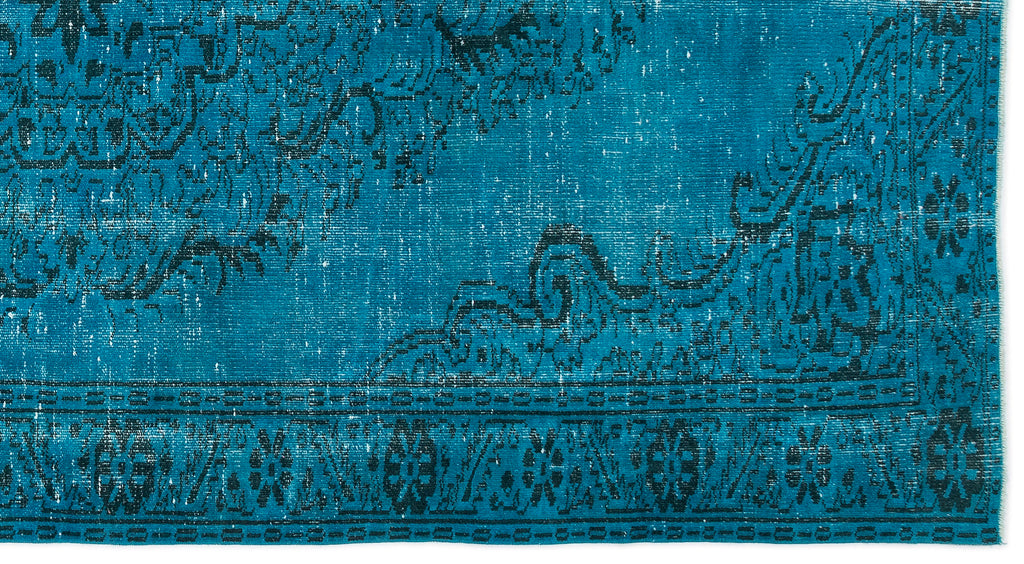 Turquoise  Over Dyed Vintage Rug 5'9'' x 10'8'' ft 175 x 326 cm