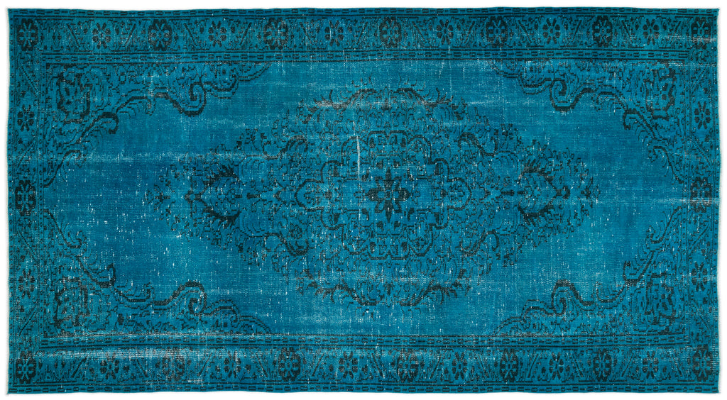 Turquoise  Over Dyed Vintage Rug 5'9'' x 10'8'' ft 175 x 326 cm