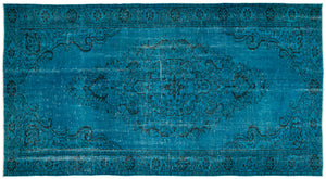Turquoise  Over Dyed Vintage Rug 5'9'' x 10'8'' ft 175 x 326 cm
