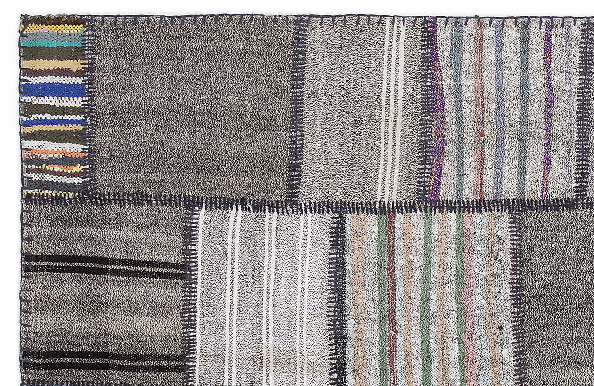 Striped Over Dyed Kilim Patchwork Unique Rug 5&#39;3&#39;&#39; x 7&#39;7&#39;&#39; ft 160 x 230 cm