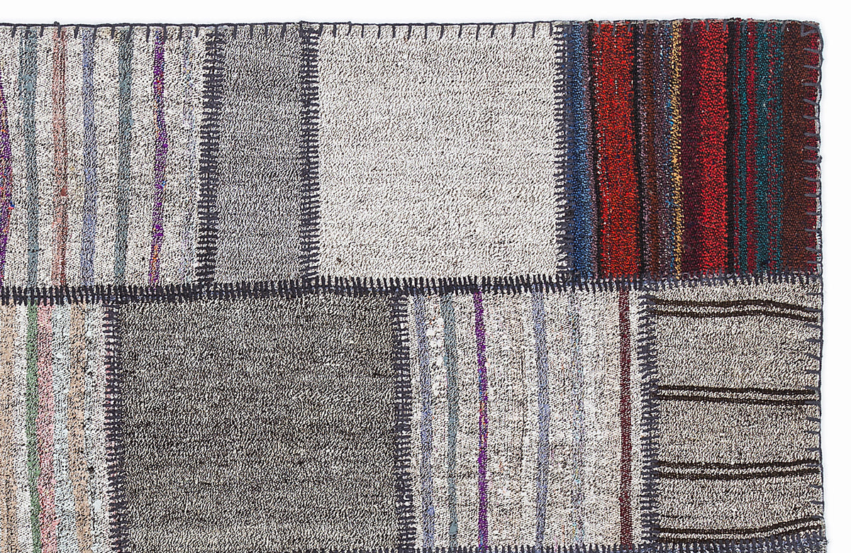 Striped Over Dyed Kilim Patchwork Unique Rug 5&#39;3&#39;&#39; x 7&#39;7&#39;&#39; ft 160 x 230 cm
