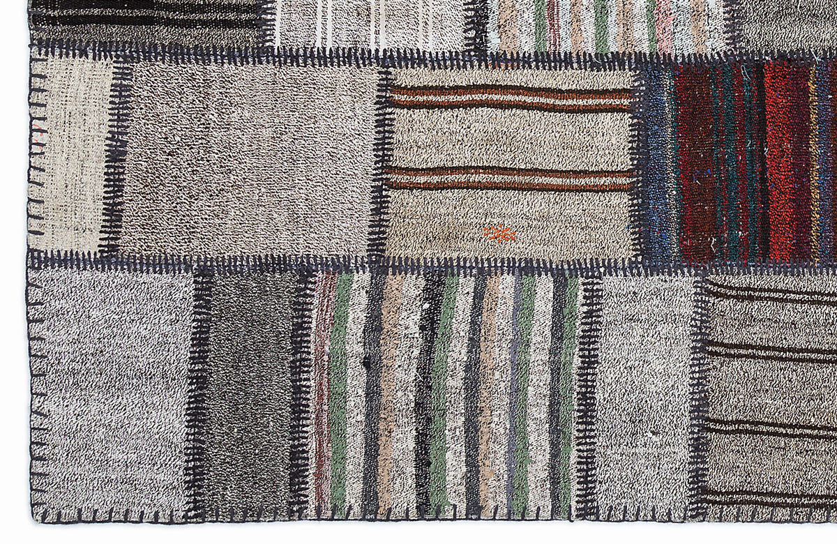 Striped Over Dyed Kilim Patchwork Unique Rug 5&#39;3&#39;&#39; x 7&#39;7&#39;&#39; ft 160 x 230 cm