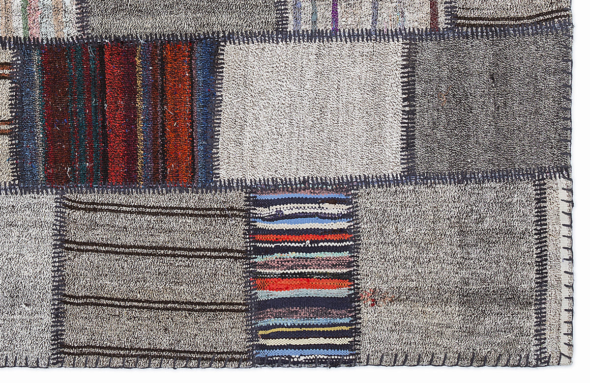 Striped Over Dyed Kilim Patchwork Unique Rug 5&#39;3&#39;&#39; x 7&#39;7&#39;&#39; ft 160 x 230 cm