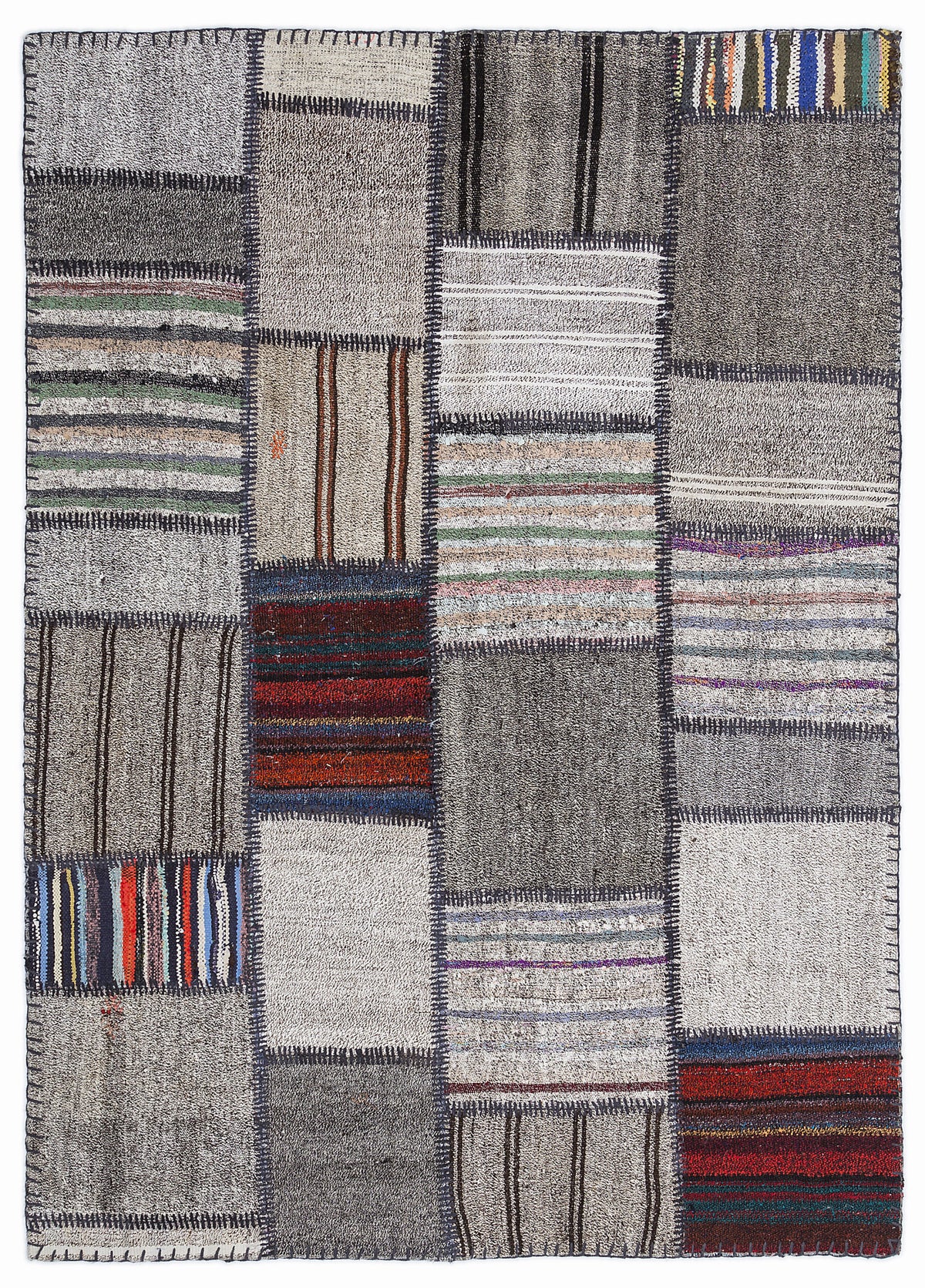 Striped Over Dyed Kilim Patchwork Unique Rug 5&#39;3&#39;&#39; x 7&#39;7&#39;&#39; ft 160 x 230 cm
