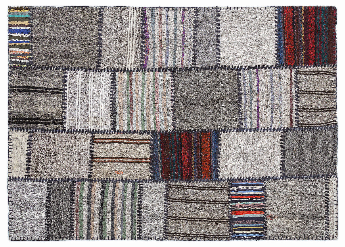 Striped Over Dyed Kilim Patchwork Unique Rug 5&#39;3&#39;&#39; x 7&#39;7&#39;&#39; ft 160 x 230 cm