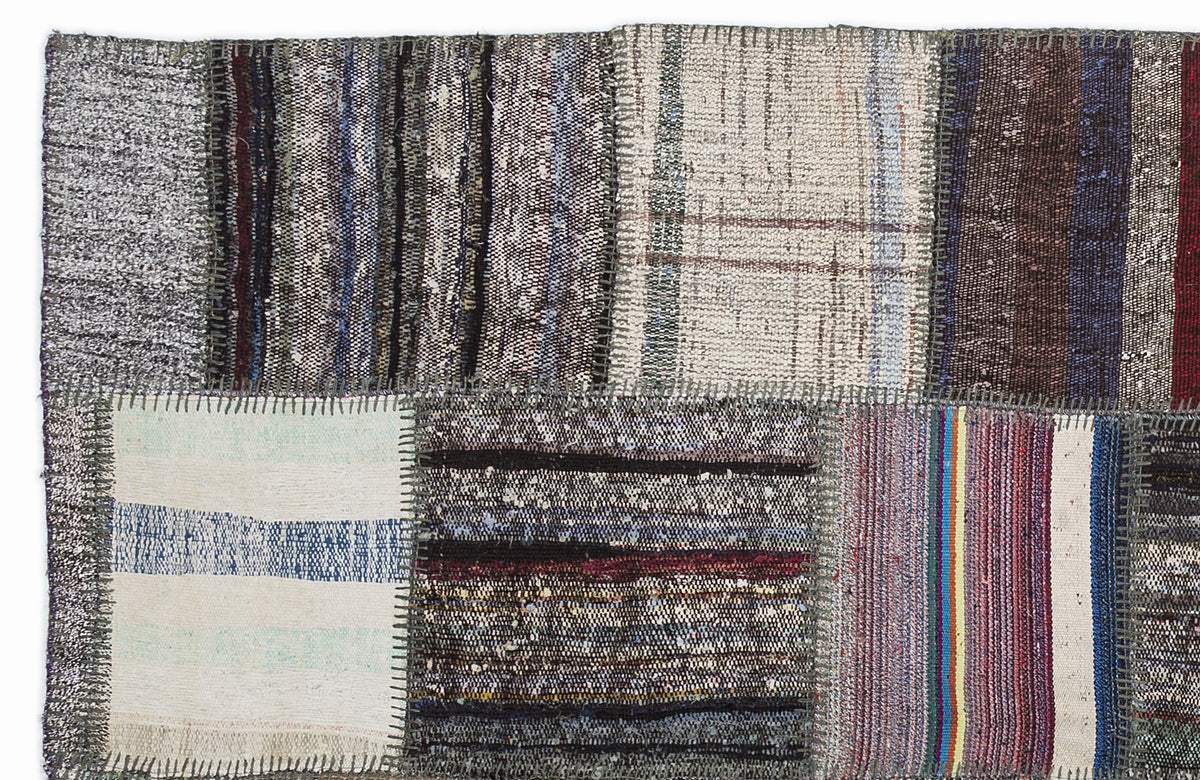 Striped Over Dyed Kilim Patchwork Unique Rug 5&#39;3&#39;&#39; x 7&#39;7&#39;&#39; ft 160 x 230 cm