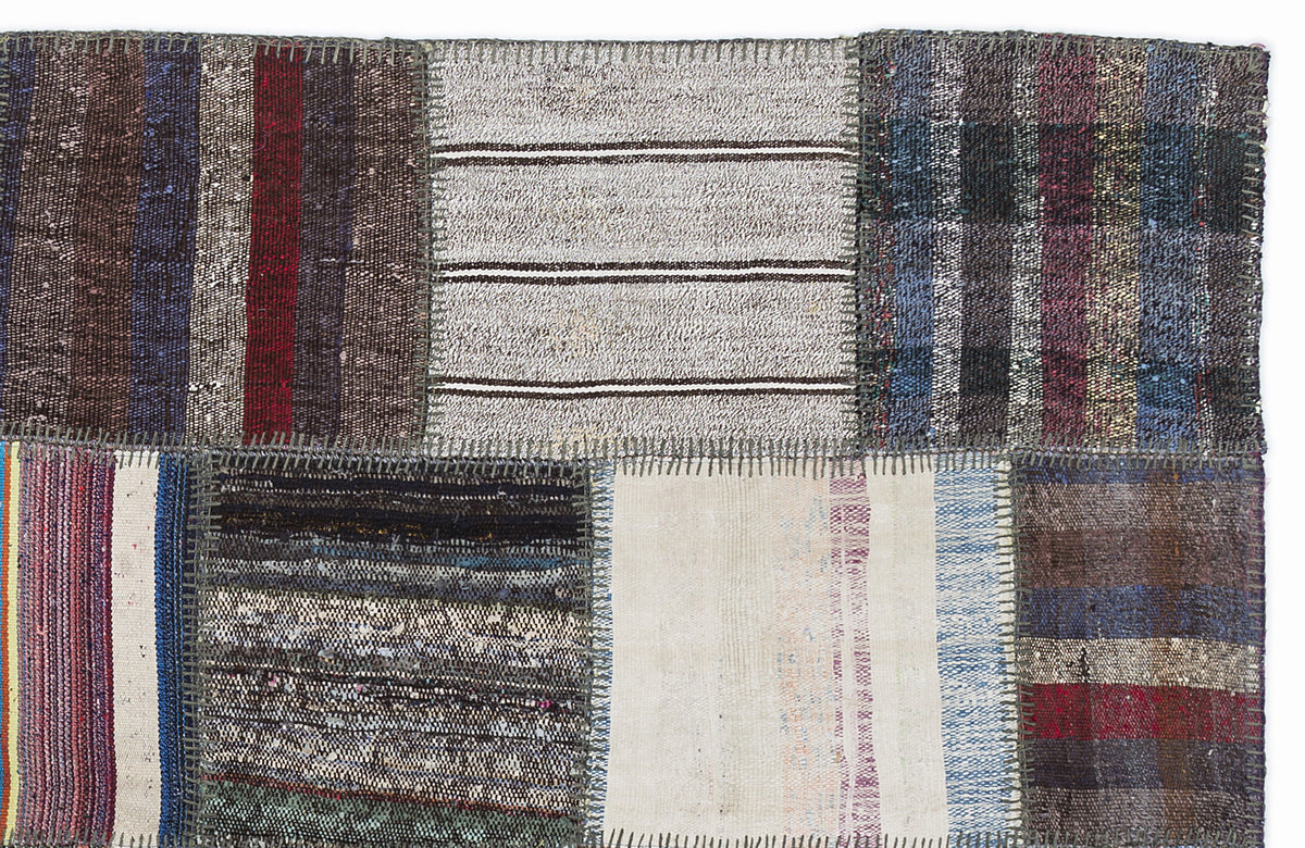 Striped Over Dyed Kilim Patchwork Unique Rug 5&#39;3&#39;&#39; x 7&#39;7&#39;&#39; ft 160 x 230 cm