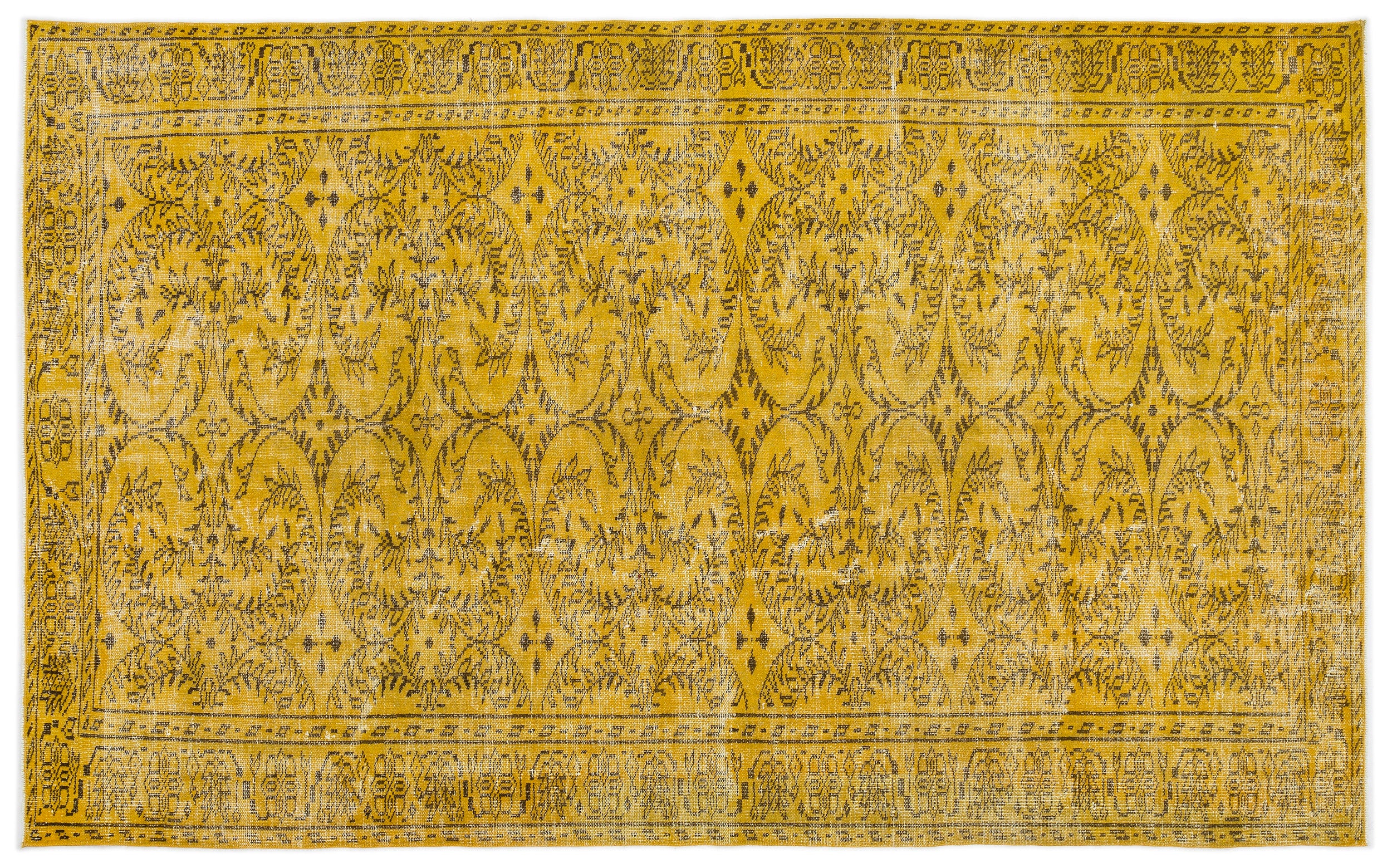 Yellow Over Dyed Vintage Rug 5'9'' x 9'4'' ft 175 x 285 cm