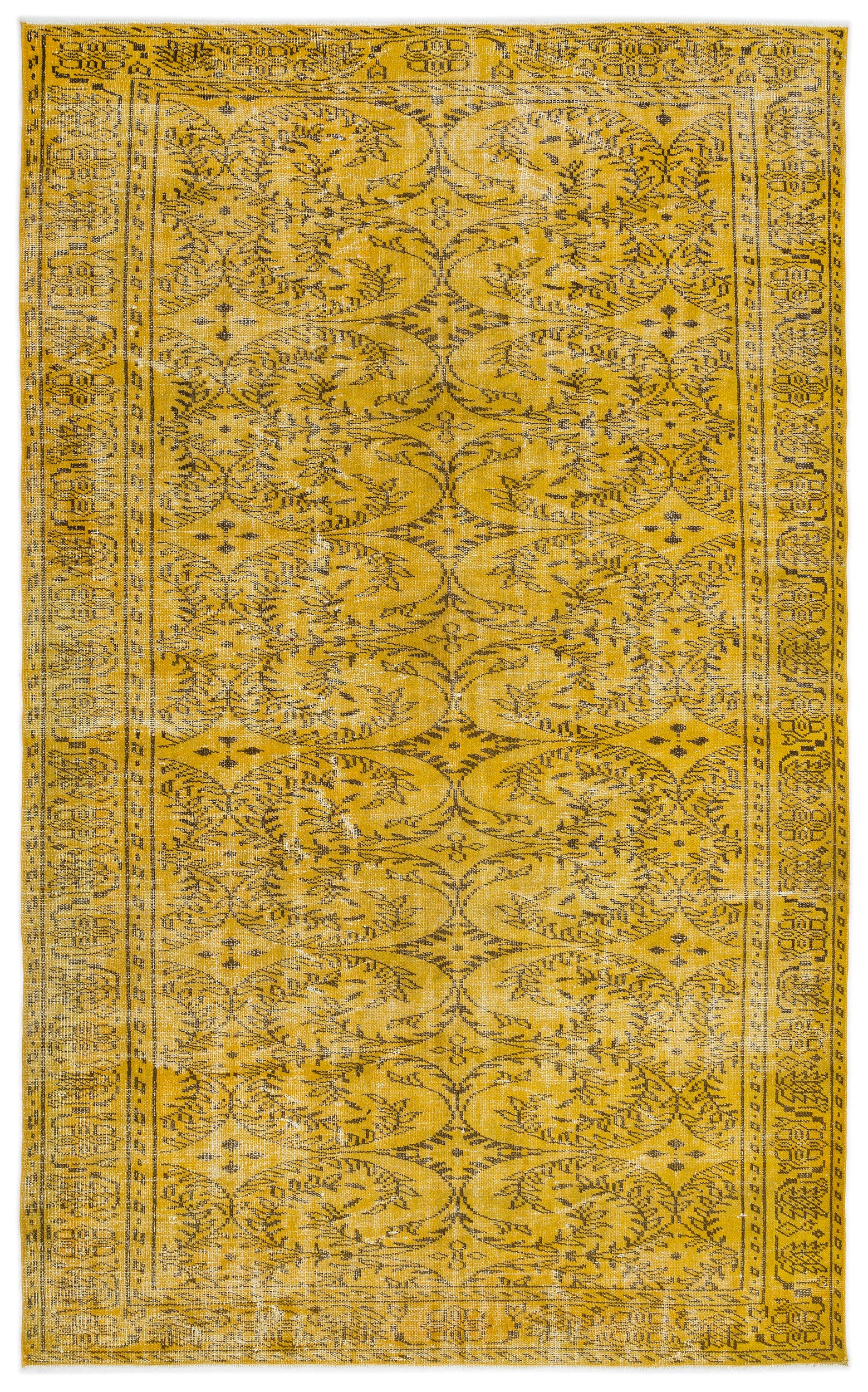 Yellow Over Dyed Vintage Rug 5'9'' x 9'4'' ft 175 x 285 cm