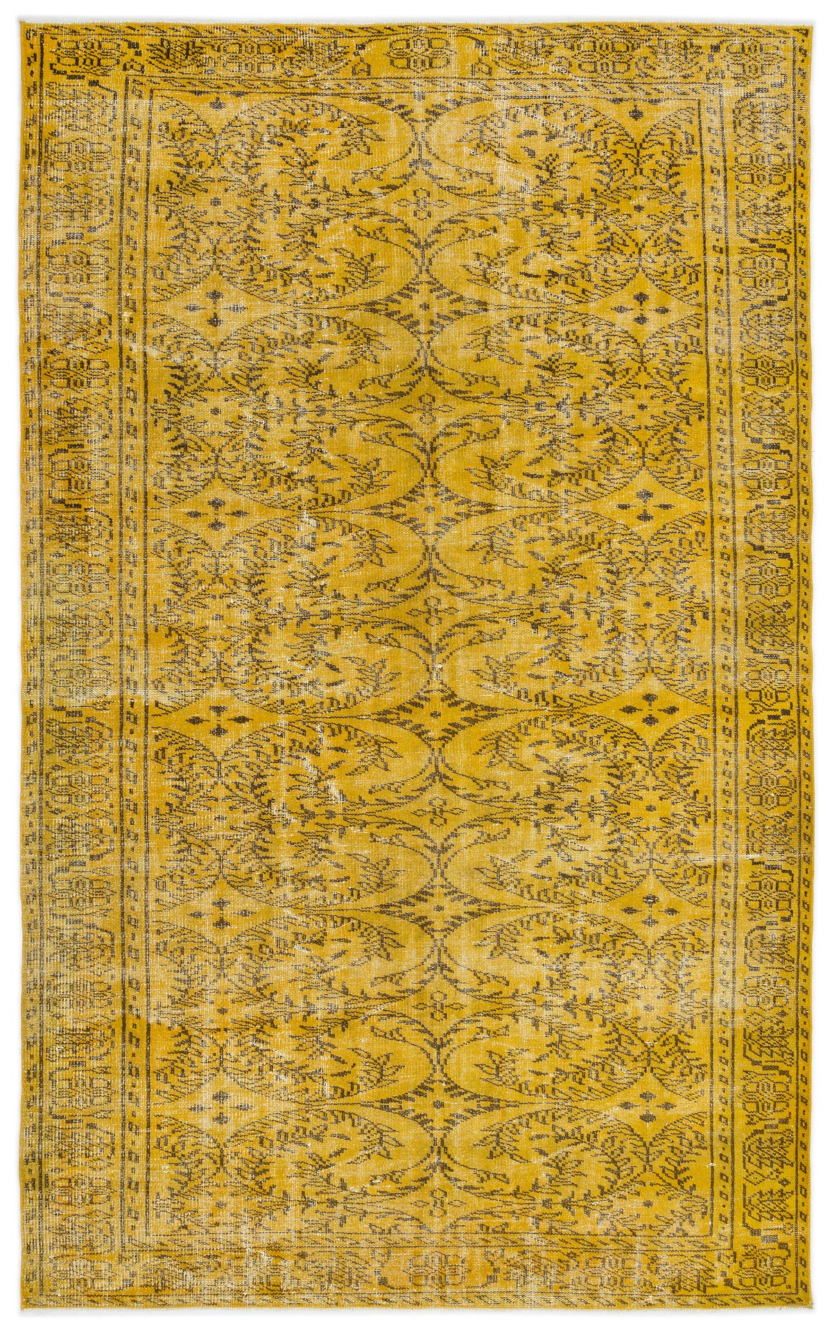 Yellow Over Dyed Vintage Rug 5&#39;9&#39;&#39; x 9&#39;4&#39;&#39; ft 175 x 285 cm
