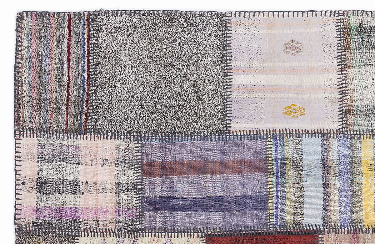 Striped Over Dyed Kilim Patchwork Unique Rug 5&#39;3&#39;&#39; x 7&#39;7&#39;&#39; ft 160 x 230 cm