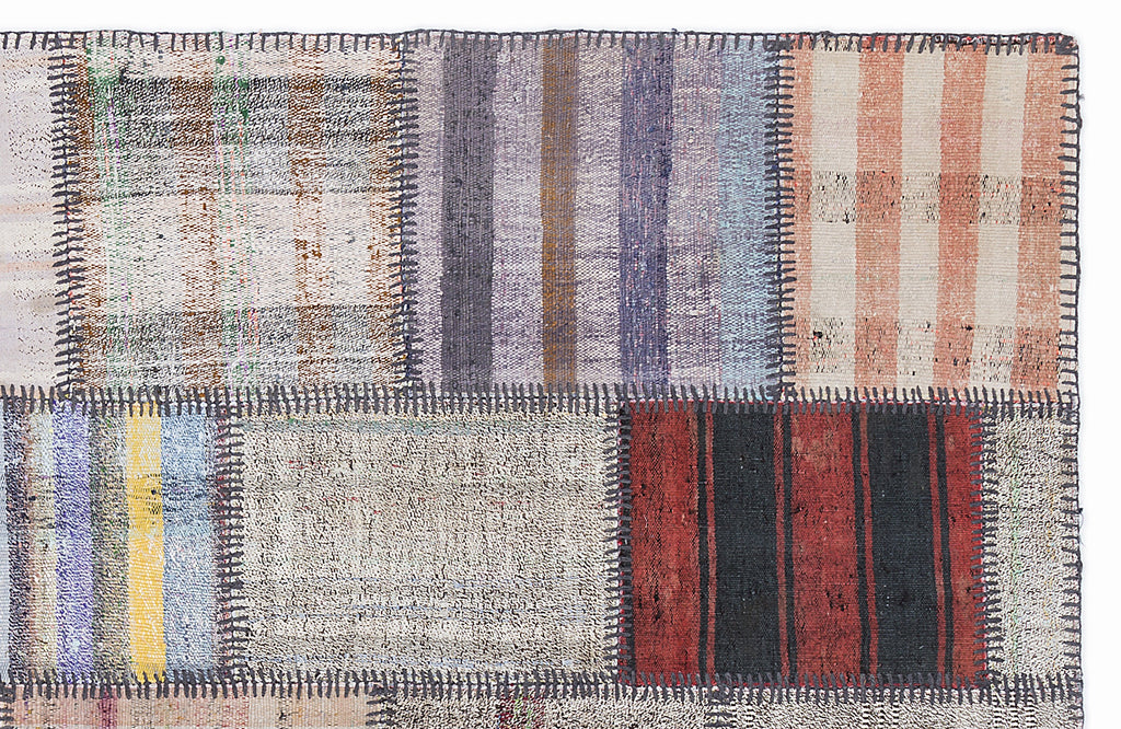 Striped Over Dyed Kilim Patchwork Unique Rug 5'3'' x 7'7'' ft 160 x 230 cm