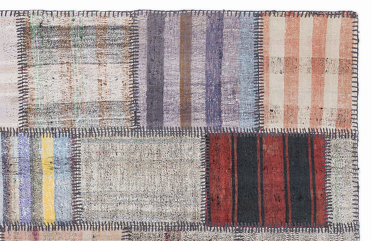 Striped Over Dyed Kilim Patchwork Unique Rug 5&#39;3&#39;&#39; x 7&#39;7&#39;&#39; ft 160 x 230 cm