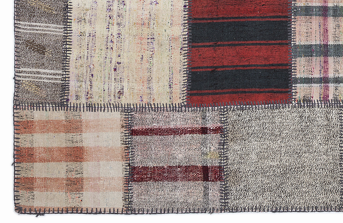 Striped Over Dyed Kilim Patchwork Unique Rug 5&#39;3&#39;&#39; x 7&#39;7&#39;&#39; ft 160 x 230 cm