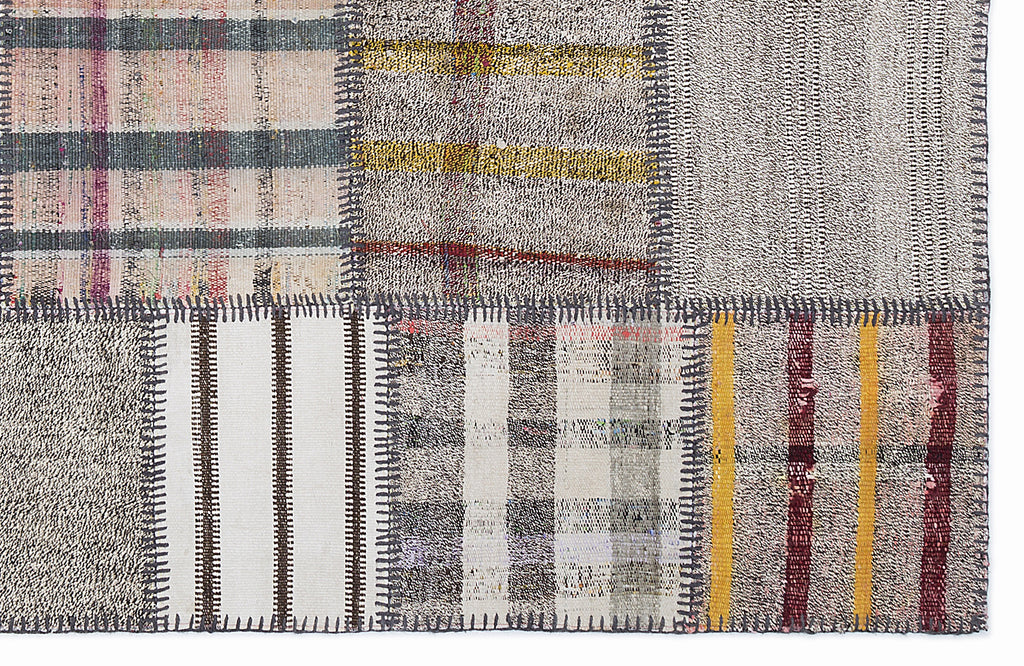 Striped Over Dyed Kilim Patchwork Unique Rug 5'3'' x 7'7'' ft 160 x 230 cm