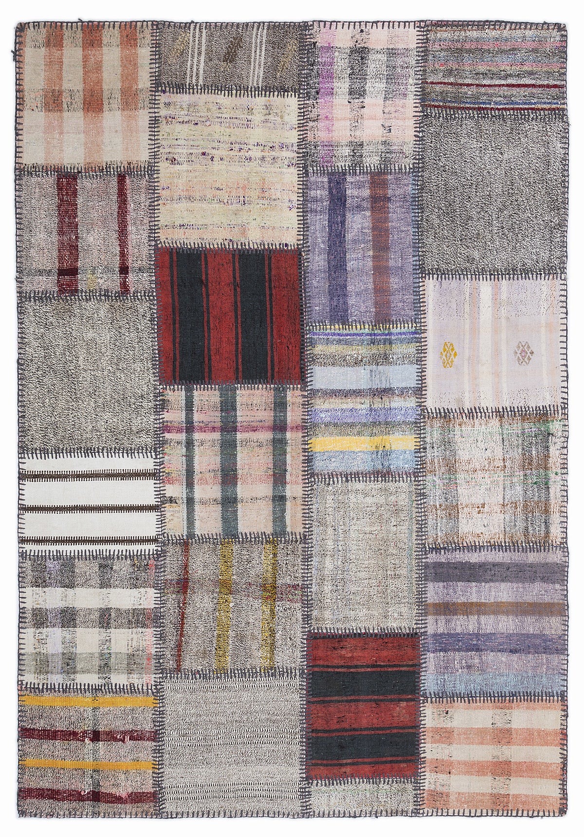Striped Over Dyed Kilim Patchwork Unique Rug 5&#39;3&#39;&#39; x 7&#39;7&#39;&#39; ft 160 x 230 cm