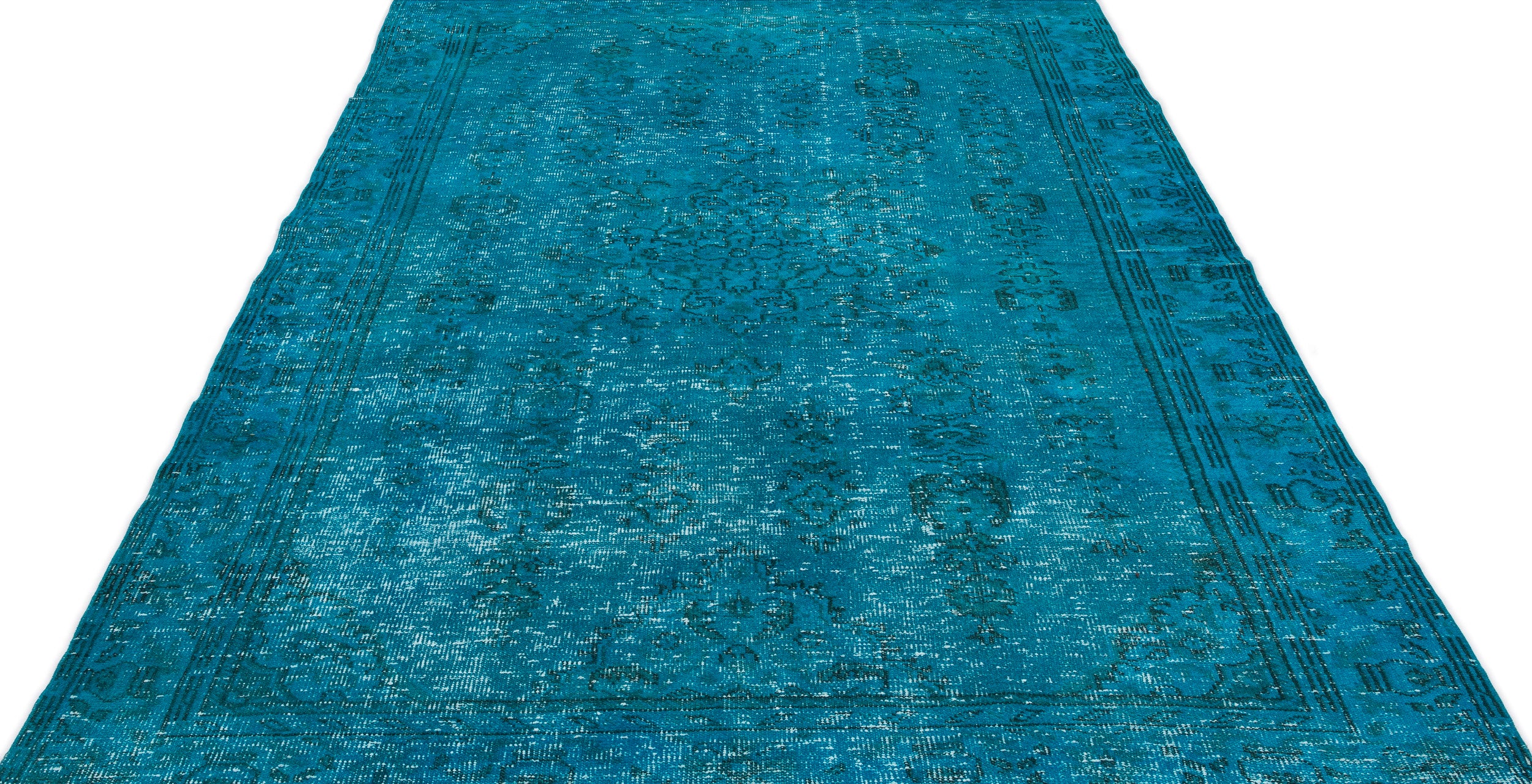 Turquoise  Over Dyed Vintage Rug 6'0'' x 9'11'' ft 184 x 301 cm