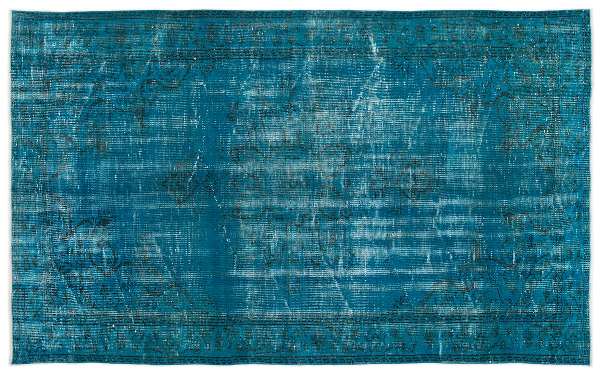 Turquoise  Over Dyed Vintage Rug 5&#39;4&#39;&#39; x 8&#39;10&#39;&#39; ft 163 x 269 cm